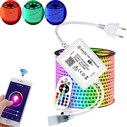 RGB LED Streifen Set, mehrfarbig 230V, 60LEDs/M, SMD 5050, RGB LED Strip Streifen Lichtband Lichtleiste (20 Meter, IP20 Wifi+Infrarot Netzteil-Controller) von H+H Leipzig