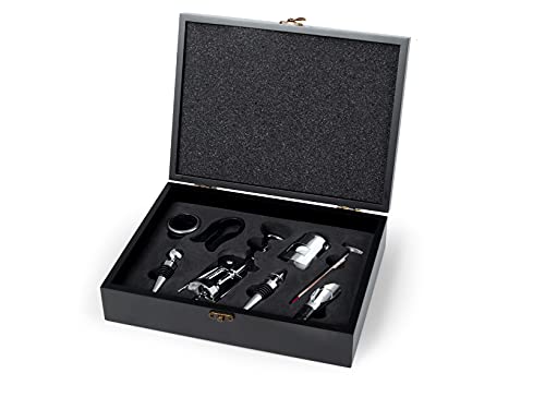 Cofanetto 9 pezzi sommelier con gadget in legno nero von H+H