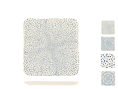 H+H Atlas Piatto Quadro in Stoneware, Decori Assortiti, Colore Blu e Bianco, 21cm von H+H