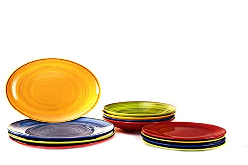 H&H Bunte Tellerservice 12 Stück - Tellerservice für 4 Personen mehrfarbig - Set aus Steinware - Füllen Sie Ihren Farbtisch mit Farbe von H+H