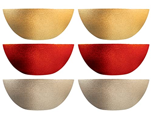 H&H Celebration Set aus 6 Glasschalen, 3 verschiedene Farben, Rot, Gold, Kupfer, 28 cm, Weihnachten, Party, glänzend, Chic von H+H