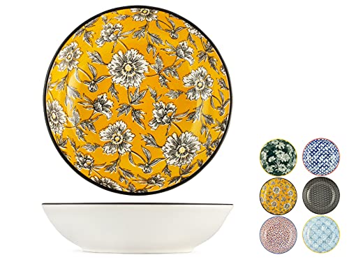 H&H Colourful Set 6 runde Teller aus Porzellan, 14 x 3,5 cm, verschiedene Dekorationen und Farben, modern und elegant, 7839914 von H&H