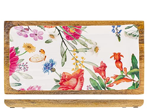 H&H Caroline Rechteckiger Holzteller, 20 x 38 cm, Blumen von H&H