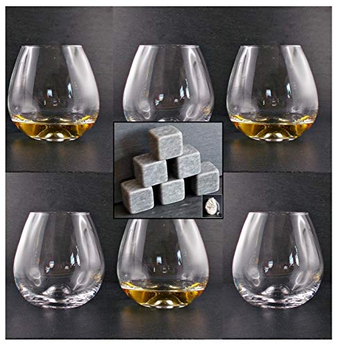 H-BO 6 Amy Gläser - trendiges Glas für Whisky Whiskey Rum Likör Wasser + 6 Kühlsteine von H-BO