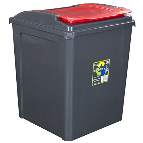 H-Collection 50 Liter Recyclingtonne mit abnehmbaren Deckel 40x40x51cm in Graphit-Rot - Mülleimer Abfalleimer Eimer Papierkorb Abfallsammler Recycling von H-Collection