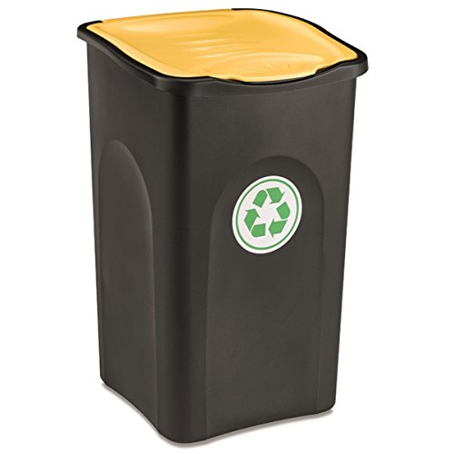 Großer Mülleimer 50 Liter mit gelbem deckel robust und abwaschbar • Mülleimer, Papierkorb, Abfalleimer, Abfallbehälter, Mülltonne, Eimer, Mülltrennung, Gesamtgröße: ca. 37x37x56cm, Gewicht: ca 1,5kg. von H-Collection