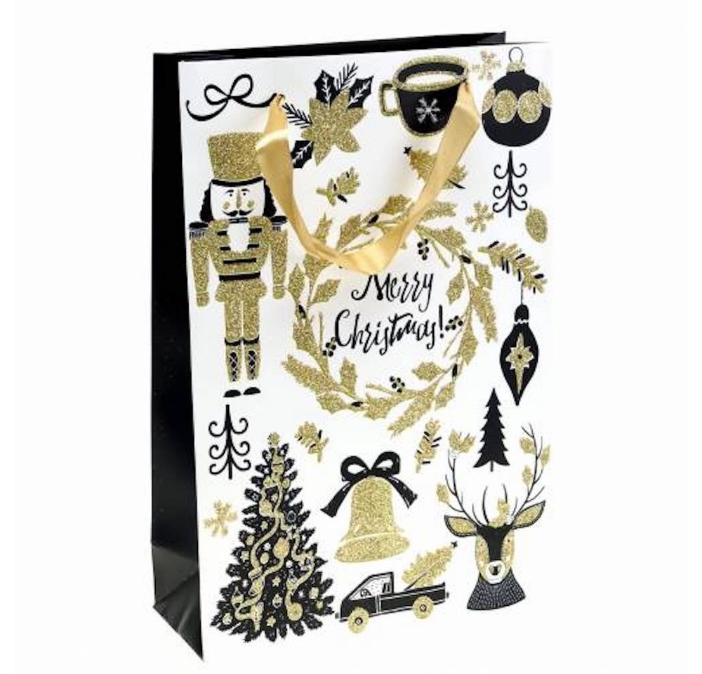 H-Erzmade Bastelperlen Geschenktüte Papiertasche 'Merry Christmas' Gold G von H-Erzmade