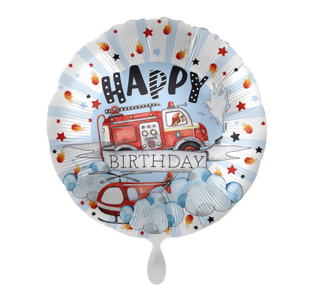 H-Erzmade Folienballon Folienballon rund - Happy Fire Engine - Birthday von H-Erzmade