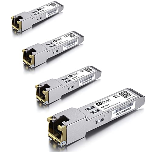 4 Stück, 1000BASE-T SFP Transceiver, SFP zu RJ45, 1.25G Kupfer SFP zu Ethernet Modul Kompatibel mit Cisco GLC-T/SFP-GE-T, MA-SFP-1GB-TX, Ubiquiti UniFi UF-RJ45-1G, Mikrotik S-RJ01, Netgear AGM734... von H!Fiber.com