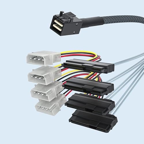 H!Fiber.com SFF-8643 Interner Mini SAS HD auf 4x SFF-8482 29pin Anschlüsse mit 15pin SAS Power, 0.5 meter (1.65ft) von H!Fiber.com