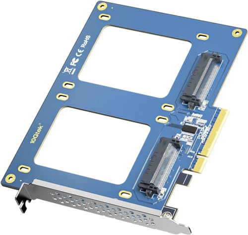 H!Fiber.com U.2 zu PCIe 3.0 Adapterkarte, (2) U.2 SFF-8639 PCIe X8 Karte für 2.5" U.2 NVMe SSD oder 2.5" SATA SSD von H!Fiber.com