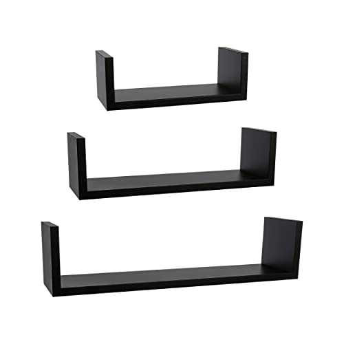 H HANSEL HOME 3 Wandregal Schwarze Farbe, Schwebend Hängeregal Unsichtbare Fixierung, Wandboard Bücherregal Regale Dekorativ 42x10x10 cm, 32x10x8.5cm, 22x10 x7.7cm H HANSEL HOME 3 Wandregal Schwarze Farbe, Schwebend Hängeregal Unsichtbare Fixierung, Wandboard Bücherregal Regale Dekorativ 42x10x10 cm, 32x10x8.5cm, 22x10 x7.7cm von H HANSEL HOME