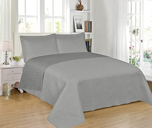 H HANSEL HOME Tagesdecke 100% Mikrofaser 230x260cm Extra weiche mit 2 Kissenbezügen, Bettüberwurf für Doppelbett 120/130, Frühlings- und Sommerdecke, Steppdecke, überdecke Bett - Grau von H HANSEL HOME