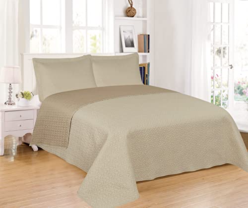 H HANSEL HOME Tagesdecke 100% Mikrofaser 250x260cm Extra weiche mit 2 Kissenbezügen, Bettüberwurf für Doppelbett 140/150160, Frühlings- und Sommerdecke, Steppdecke, überdecke Bett - Beige von H HANSEL HOME