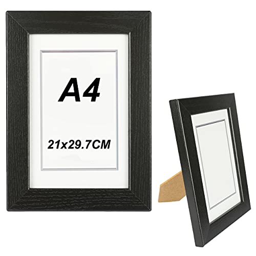 H HANSEL HOME Holz Bilderrahmen 21x29.7cm, Holz Fotorahmen Schwarz mit Glasplatte für Tisch und Wand von H HANSEL HOME