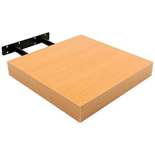 Wandregal, 25 x 25 x 4 cm,Schwebend Hängeregal Buchenfarbe, Wandboard Bücherregal Regale Dekorativ maximale Belastung 5kg von H HANSEL HOME