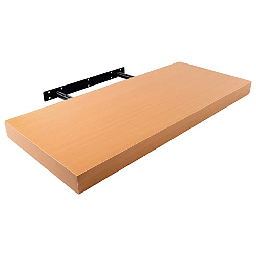 Wandregal 60 x 25 x 4 cm, Schwebend Hängeregal Buchenfarbe, Wandboard Bücherregal Regale Dekorativ maximale Belastung 25kg von H HANSEL HOME