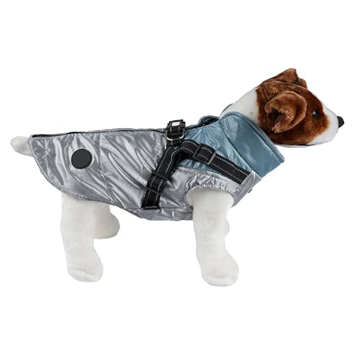 Warme Hundejacke, Hundemantel für Hunde, Hundepullover, Winddichte Winterweste mit Ring für Geschirr - Blau und Silber, 3XL von H HANSEL HOME