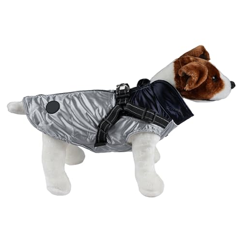 Warme Hundejacke, Hundemantel für Hunde, Hundepullover, Winddichte Winterweste mit Ring für Geschirr - Dunkelblau und Silber, XL von H HANSEL HOME