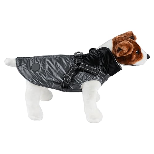 Warme Hundejacke, Hundemantel für Hunde, Hundepullover, Winddichte Winterweste mit Ring für Geschirr - Schwarz und Grau, 5XL von H HANSEL HOME