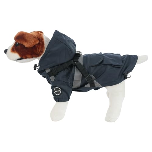 Wasserdichter Hunderegenmantel, Hundemantel für Kleine und Mittelgroße Hunde, Winddichte Hundejacke mit Ring für Geschirr - Blau, S von H HANSEL HOME