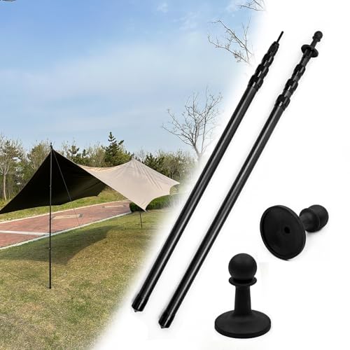 HIBLE Kohlefaser-Planenstangen, 2 Sets schwarze Campingstangen für Unterstände, Zelte, Vordächer, Markisen, Teleskop-Zeltstangen, ausziehbar bis zu 2,5 m (schwarz, nur Planenstangen) von H HIBLE