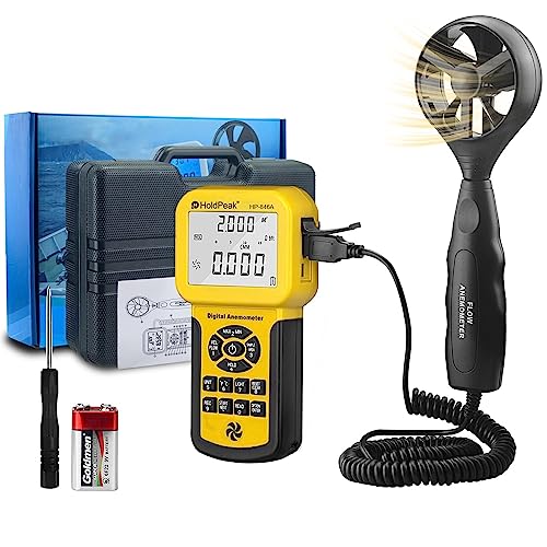 Digitaler Windmesser Handheld HP-846A, CFM Anemometer HVAC Windmessgerät misst Windgeschwindig/Temperatur/Windfluss, mit USB Anschluss von H HOLDPEAK