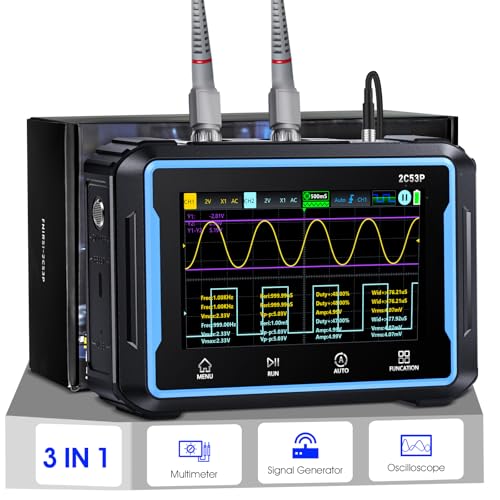 H HOLDPEAK Hand Oszilloskop Multimeter Signalgenerator 3 in 1, 2 Kanäle 50 MHz Bandbreite 250MSa/s Abtastrate Tragbares digitales Oszilloskop, 19999 Zählungen Multimeter mit 4.3″ Touch Screen von H HOLDPEAK