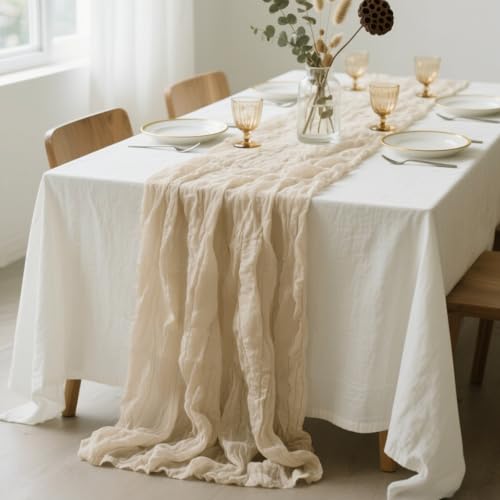 H HOMEWINS Boho Tischläufer 90x300cm, Champagner Bali-Gaze, Luftig und Weich, Elegante Tischdeko für Hochzeit, Geburtstag, Esstisch & Party H HOMEWINS Boho Tischläufer 90x300cm, Champagner Bali-Gaze, Luftig und Weich, Elegante Tischdeko für Hochzeit, Geburtstag, Esstisch & Party von H HOMEWINS