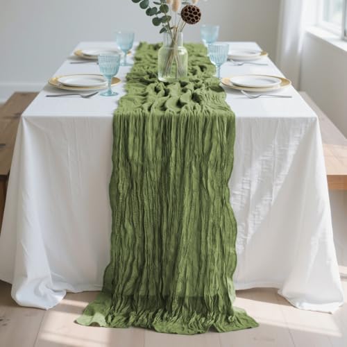 H HOMEWINS Boho Tischläufer 90x300cm, Moosgrün Bali-Gaze, Luftig und Weich, Elegante Tischdeko für Hochzeit, Geburtstag, Esstisch & Party H HOMEWINS Boho Tischläufer 90x300cm, Moosgrün Bali-Gaze, Luftig und Weich, Elegante Tischdeko für Hochzeit, Geburtstag, Esstisch & Party von H HOMEWINS