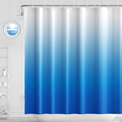 H HOMEWINS Duschvorhang 180 x 180 cm Polyester Wasserdicht Schimmelresistent Anti-Bakteriell Farbverlauf Badvorhang mit 12 Duschvorhangringen (Blau) von H HOMEWINS