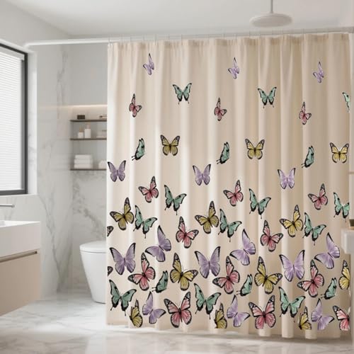 H HOMEWINS Duschvorhang 180x200 cm Polyester Textil mit Muster, Waschbar und Schimmelresistant, Wasserdicht und Schnell Trocknend, Badevorhang mit 12 Duschvorhangringe -Schmetterlinge H HOMEWINS Duschvorhang 180x200 cm Polyester Textil mit Muster, Waschbar und Schimmelresistant, Wasserdicht und Schnell Trocknend, Badevorhang mit 12 Duschvorhangringe -Schmetterlinge von H HOMEWINS