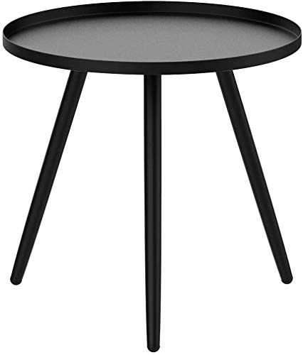 H HOMEWINS Metall Beistelltisch, 46 x 50 cm Modern Rund Sofatisch Wohnzimmer Couchtisch, Schwarz Praktischer Nachttisch für Schlafzimmer von H HOMEWINS