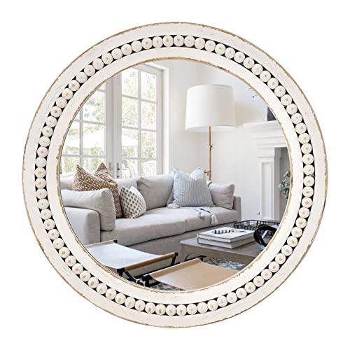 H HOMEWINS Rustikaler runder Spiegel, 61 cm, Holzspiegel, Bauernhaus, Wandmontage, weiße Perlen, Dekorspiegel für Schlafzimmer, Badezimmer, Wohnzimmer, Schminktisch H HOMEWINS Rustikaler runder Spiegel, 61 cm, Holzspiegel, Bauernhaus, Wandmontage, weiße Perlen, Dekorspiegel für Schlafzimmer, Badezimmer, Wohnzimmer, Schminktisch von H HOMEWINS