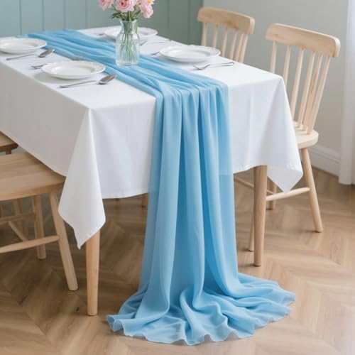 H HOMEWINS Tischläufer 305 x 70 cm aus Chiffon - Eleganter Tischläufer in Hellblau, Ideal Tischdeko für Hochzeit, Geburtstag, Babyparty, Party & Esstisch H HOMEWINS Tischläufer 305 x 70 cm aus Chiffon - Eleganter Tischläufer in Hellblau, Ideal Tischdeko für Hochzeit, Geburtstag, Babyparty, Party & Esstisch von H HOMEWINS