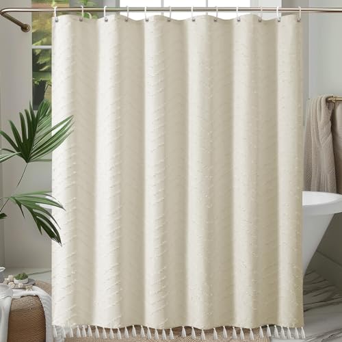 HOMEWINS Duschvorhang 180x200 cm im Böhmischen Stil, Badzimmer Waschbar und Anti-schimmel Polyestertextilien, Beige Badvorhang Duschvorhänge mit 12 C-Form Ringe von H HOMEWINS