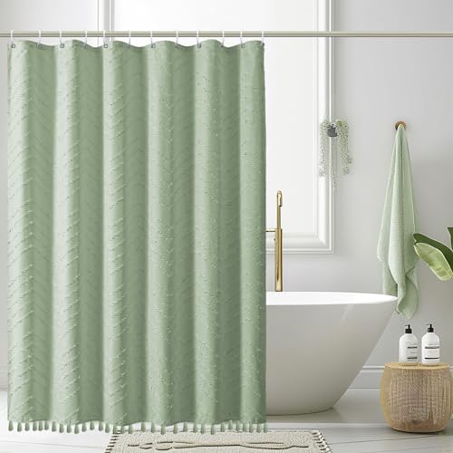 HOMEWINS Duschvorhang 180x200 cm im Böhmischen Stil, Badzimmer Waschbar und Anti-schimmel Polyestertextilien, Grün Badvorhang Duschvorhänge mit 12 C-Form Ringe von H HOMEWINS