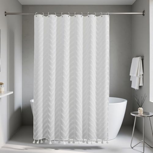HOMEWINS Duschvorhang 180x200 cm im Böhmischen Stil, Badzimmer Waschbar und Anti-schimmel Polyestertextilien, Weiß Badvorhang Duschvorhänge mit 12 C-Form Ringe von H HOMEWINS