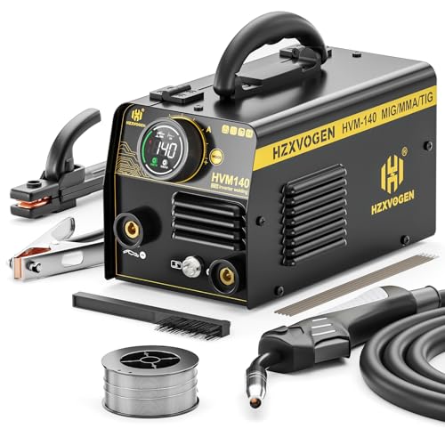 Fülldraht Schweissgerät ohne Gas, 140A Mini MIG Schweißgerät, 3 in 1 Interver Elektroden Schweißgerät, MIG/ARC MMA/Lift TIG Flux Fülldrahtschweißgerät（HVM140) von H HZXVOGEN