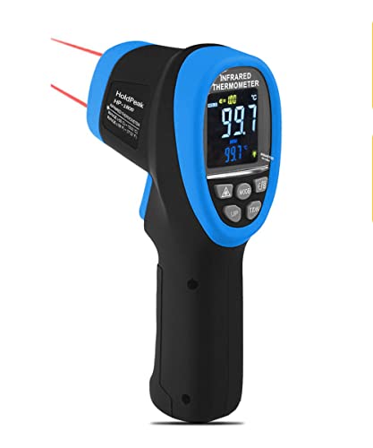 HoldPeak HP-1800C Infrarot-Thermometer mit Farbdisplay, Pyrometer Messbereich -50-1800°C, einstellbare Emissivität, Messkegel 50:1, Laser, berührungslose Messung von H HoldPeak