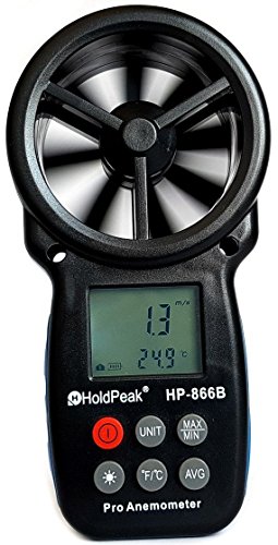 HoldPeak HP-866B Digital Flügelrad Anemometer mit Temperaturmessung, Windmessgerät, Windmesser mit Hintergrundbeleuchtung von H HoldPeak