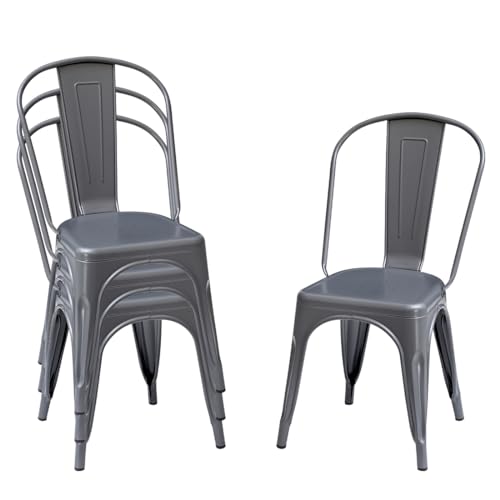 4er Set Esszimmerstuhl, Stuhl aus Metall, Küchenstuhl Stapelbar,Metallstuhl für Bars, Bistros,Terassen aus Cafes, Auch für Eigenheim (Grau) von H JINHUI