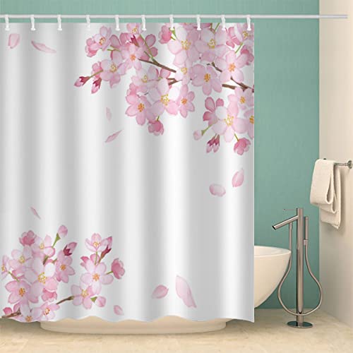 Anti-Schimmel Duschvorhang 180x200 Kirschblüten Duschvorhänge mit 12 Duschvorhängeringen Blume Shower Curtain Mehltauresistent Wasserdicht Waschbar 3D Digitaldruck von H N F Y