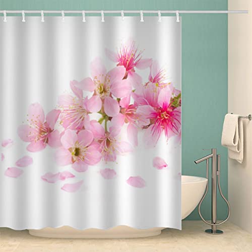 Anti-Schimmel Duschvorhang 180x200 Pinke Blume Duschvorhänge mit 12 Duschvorhängeringen Kirschblüten Shower Curtain Mehltauresistent Wasserdicht Waschbar 3D Digitaldruck von H N F Y