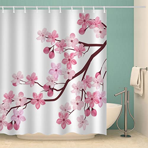 Anti-Schimmel Duschvorhang 180x200 Pinke Blume Duschvorhänge mit 12 Duschvorhängeringen Kirschblüten Shower Curtain Mehltauresistent Wasserdicht Waschbar 3D Digitaldruck von H N F Y