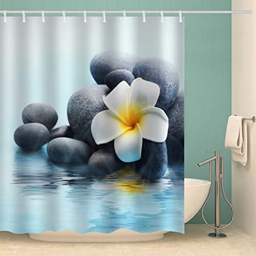 H N F Y Anti-Schimmel Duschvorhang 180×180 Spa-Stein Duschvorhänge mit 12 Duschvorhängeringen Frangipani Shower Curtain Mehltauresistent Wasserdicht Waschbar 3D Digitaldruck von H N F Y