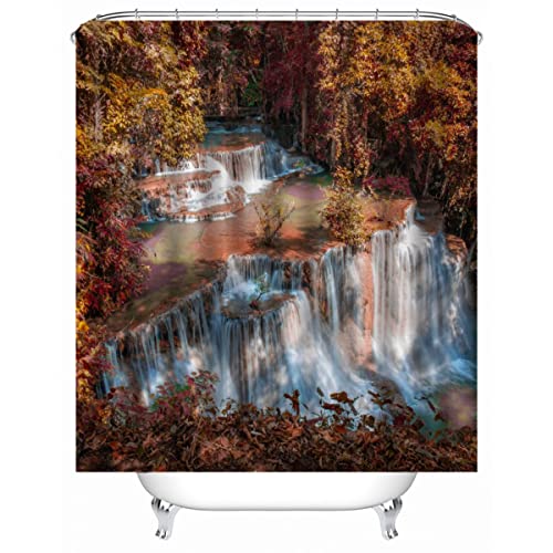 H N F Y Anti-Schimmel Duschvorhang 180x200 Waldwasserfall Duschvorhänge mit 12 Duschvorhängeringen Thailand-Landschaft Shower Curtain Mehltauresistent Wasserdicht Waschbar 3D Digitaldruck von H N F Y