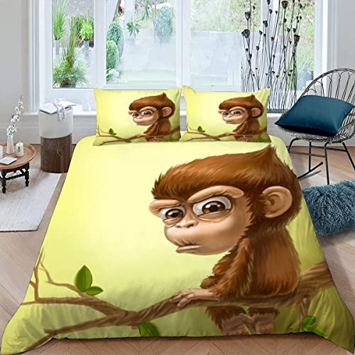 H N F Y Bettwäsche 135x200 AFFE Bettwäsche Set 3D Einzelbett Cartoon-Tiere Betten Set Bettbezüge Weiche und kuschelig Mikrofaser Bettbezug mit Reißverschluss und 2 Kissenbezug 80x80cm von H N F Y