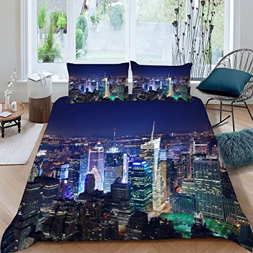 H N F Y Bettwäsche 3D Stadtgebäude Betten Set 135x200 cm Einzelbett Time Square Bettwäsche Set 3 Teilig Bettbezüge Weiche Mikrofaser Bettbezug mit Reißverschluss und 2 Kissenbezug 80 x 80 cm von H N F Y