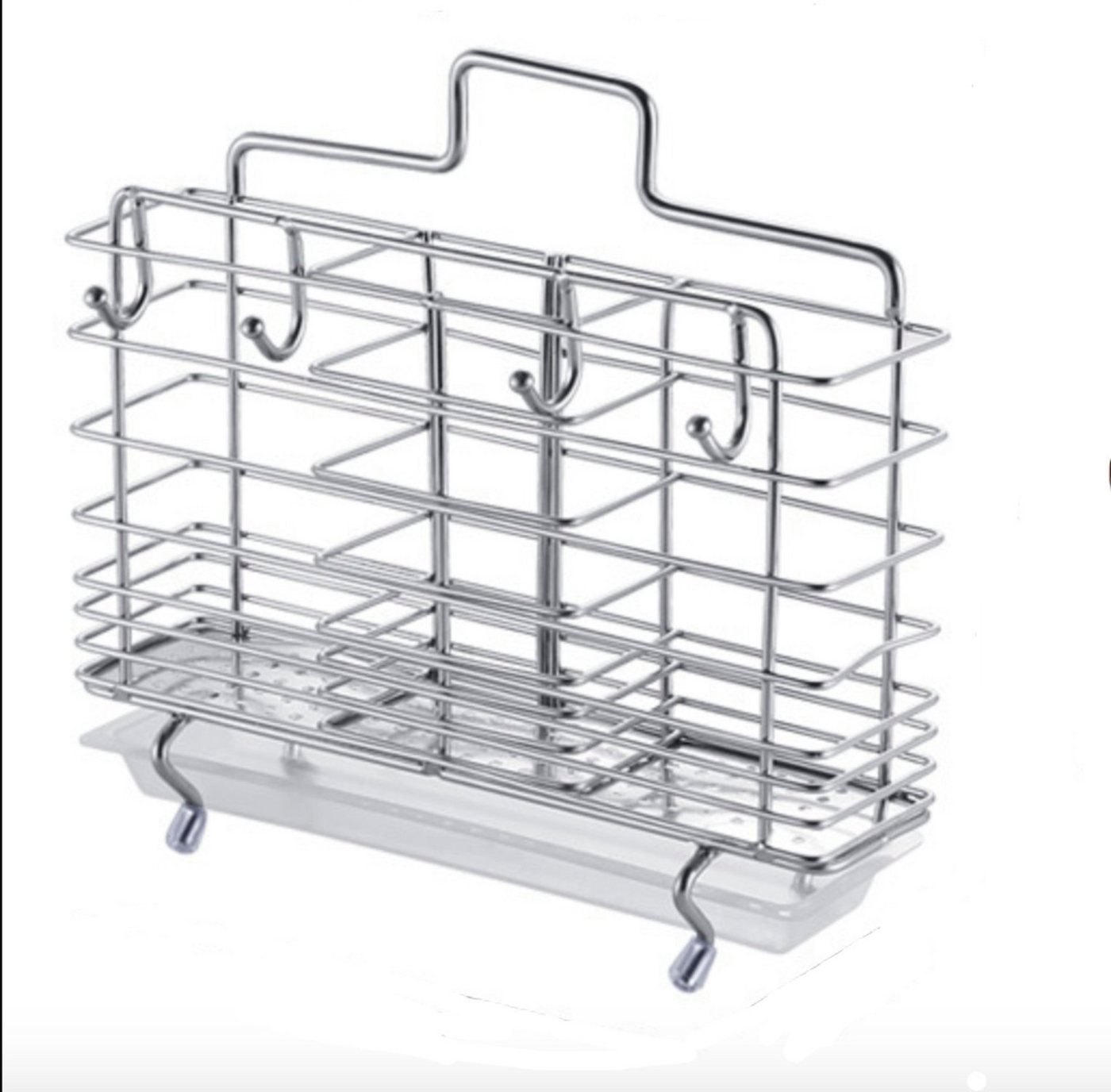 H-basics Besteckkorb Spülbecken Organizer – in Silber – Waschbecken Korb mit Abfluss für Utensilien wie Bürsten, Spülmittel etc. für Badezimmer und Küche – Zum Aufstellen oder Hinhängen von H-basics